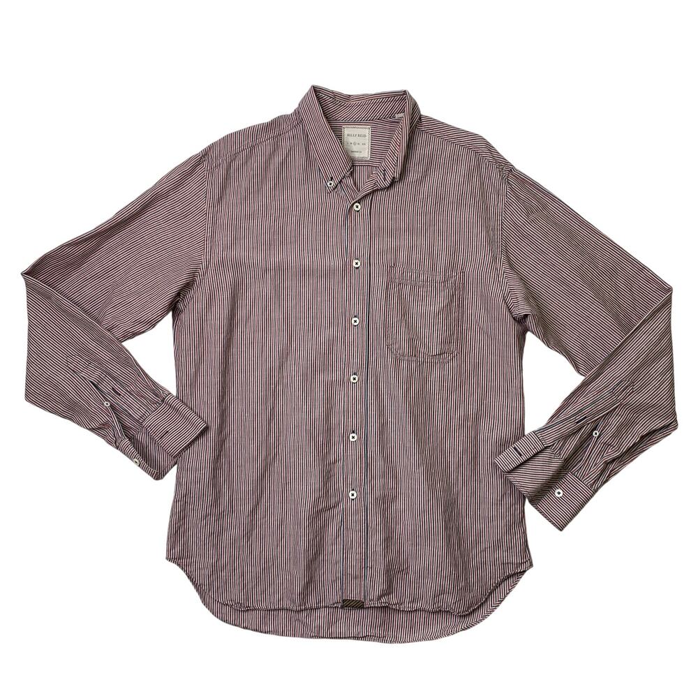 Billy Reid Shirt Mens L Large Cinnamon Dresden Standard Cut Linen Blend Striped